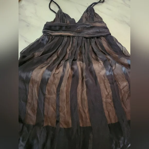 NWT Tufi Duek 100% silk black midi dress sheer striped silk over skin tone liner - Picture 8 of 8